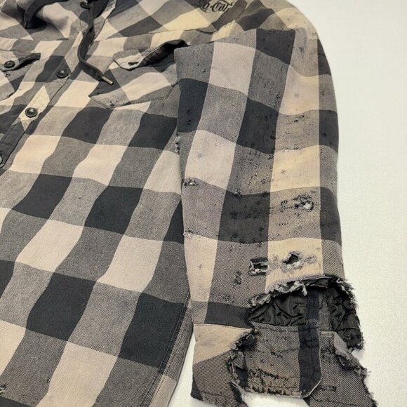 So Cal Button Up Jacket Mens XL Plaid Insulated Hoodie Embroidered Grunge Y2K - Picture 6 of 14